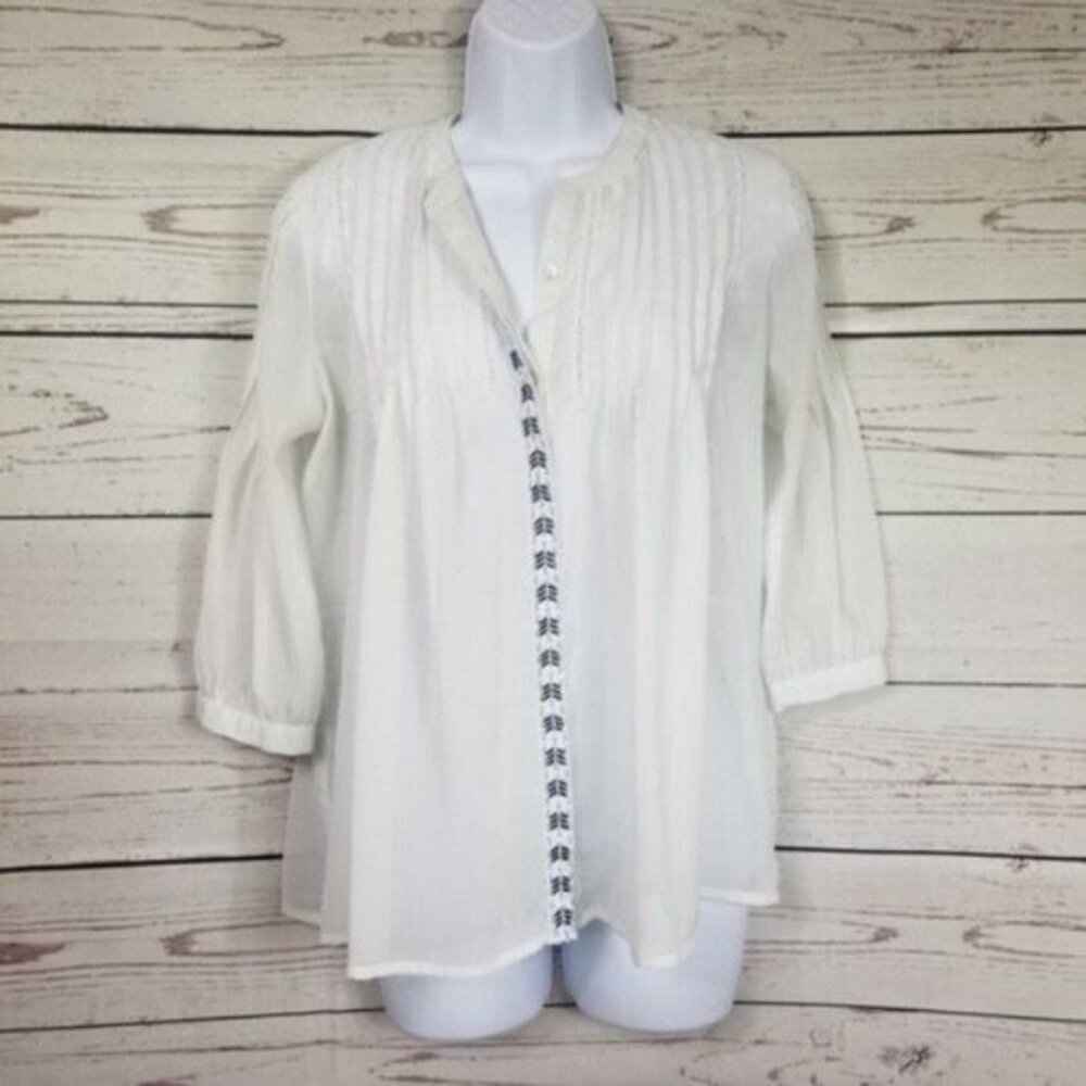 Charming Charlie Womens White Sheer Button Up Peplum Blouse Top Shirt Size M